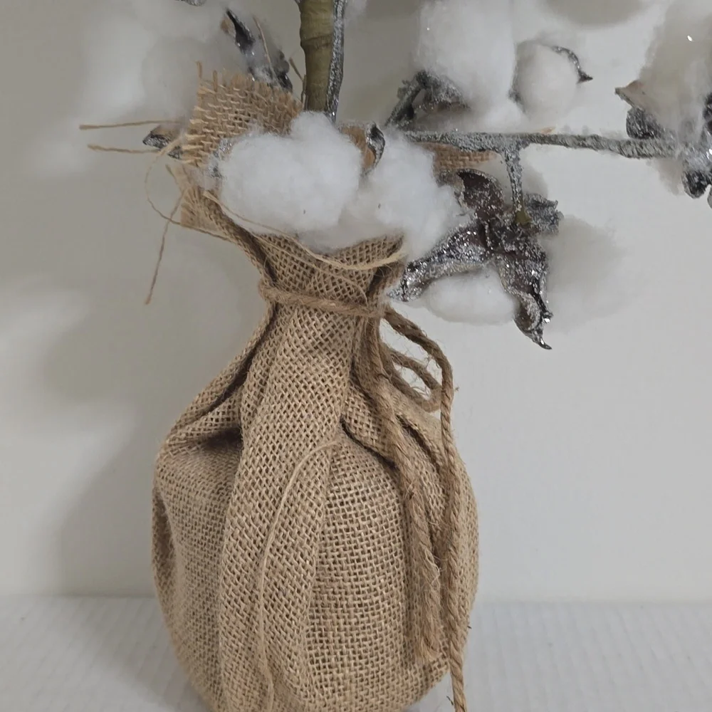Rustic Cotton Tree with Burlap Base